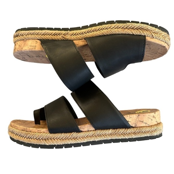 BOC Black Faux Leather Cork Platform Espadrille Sandals Slides Harlow size 9 - Picture 1 of 7